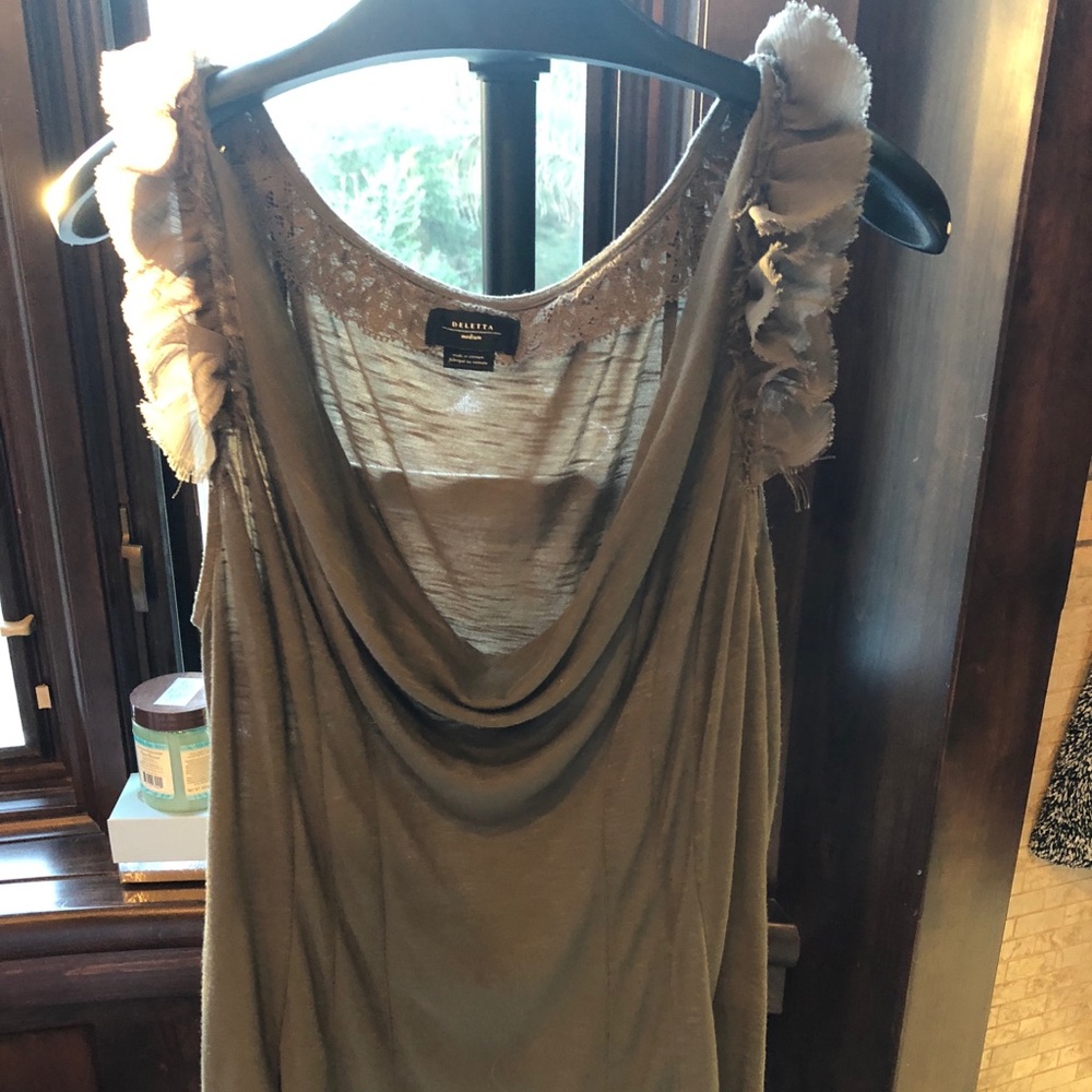 Army green blouse/shirt with ruffles